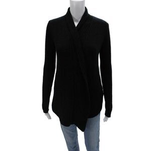 Calypso Unisex Cardigan Black Mockneck Wool Camel Hair Blend Long Sleeve Size XS